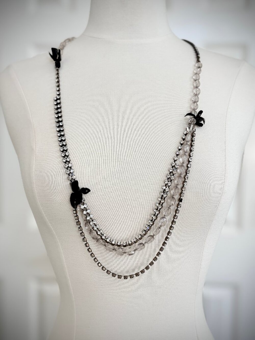 J. Crew Vintage Multi Strand Necklace in Black/Clear